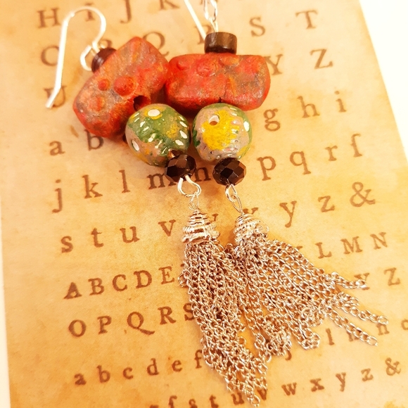 Blue Honey Jewelry Pottery Tassel Earrings  NWT - Picture 4 of 6